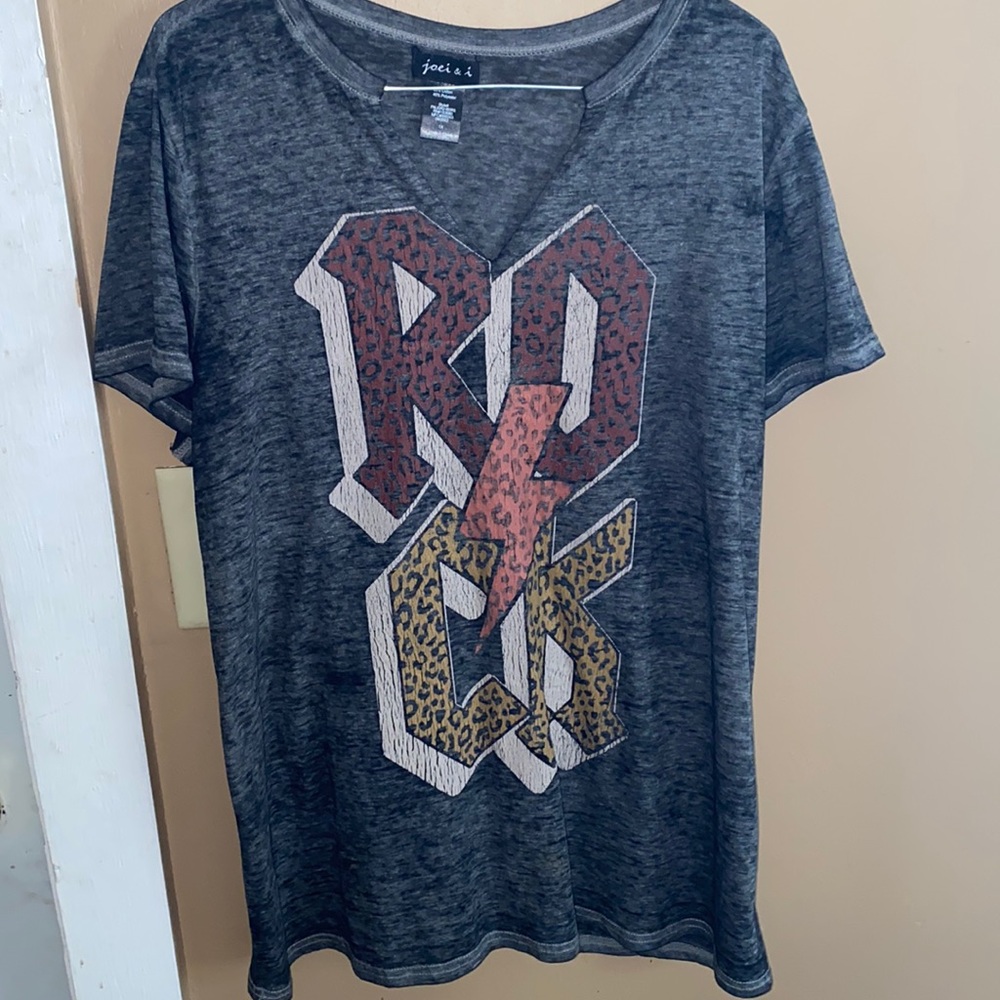 Plus Size Short Sleeve ‘Rock’ Cheetah/Leopard Print T-Shirt Size 1X